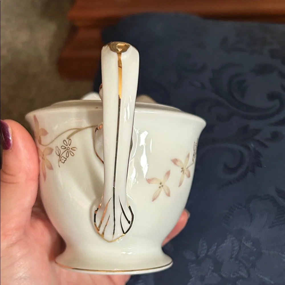 Porcelain Creamer Pitcher with Gold Trim and Floral Motif